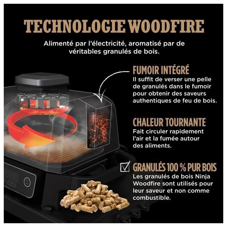 Barbecue électrique et fumoir NINJA - Woodfire OG701EU - 7 programmes de cuisson Barbecue électrique et fumoir NINJA - Woodfire OG701EU - 7 programmes de cuisson
