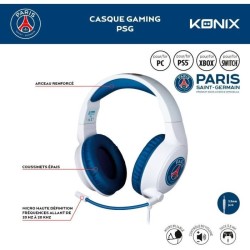 Casque gaming filaire - KONIX - Micro 45° - Câble 1,5 m - Blanc et b