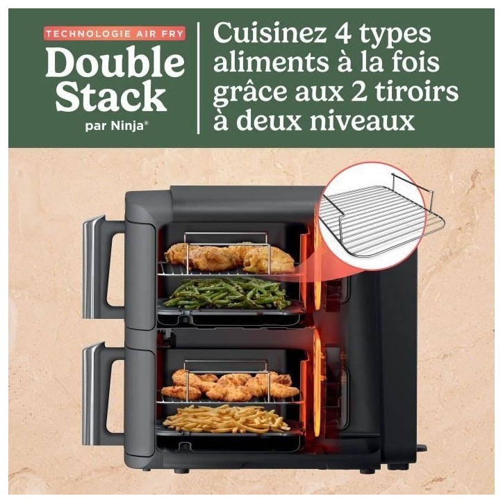 Friteuse sans huile NINJA - Double Stack XL SL400EU - Capacité 9,5L - 6 programmes de cuisson - 2470W Friteuse sans huile NINJA - Double Stack XL SL400EU - Capacité 9,5L - 6 programmes de cuisson - 2470W