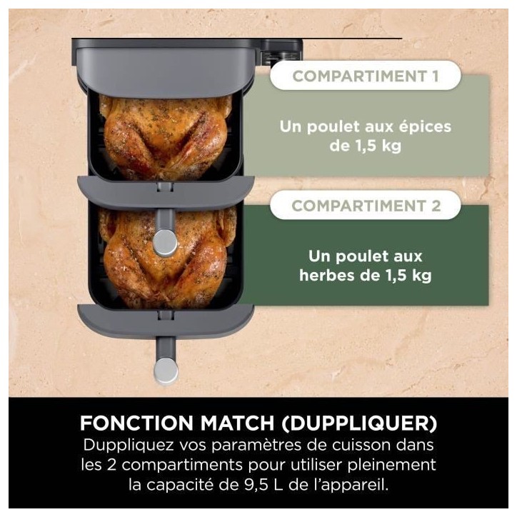 Friteuse sans huile NINJA - Double Stack XL SL400EU - Capacité 9,5L - 6 programmes de cuisson - 2470W Friteuse sans huile NINJA - Double Stack XL SL400EU - Capacité 9,5L - 6 programmes de cuisson - 2470W