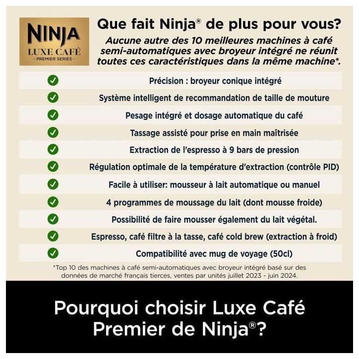 Machine a café - NINJA - ES601EU Luxe Premier - 1650 W - 2 Litres - Acier inoxydable