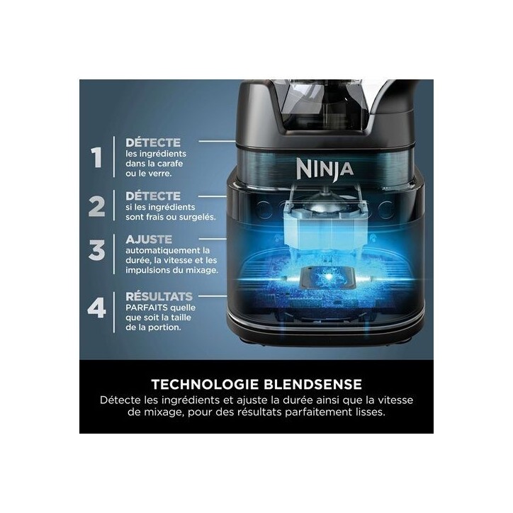 Mixeur Ninja Detect Power Blender Pro 1200W - 2-en-1 - 2L - 15 modes - 10 vitesses - Noir
