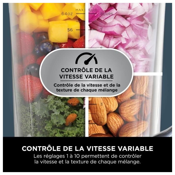 Mixeur Ninja Detect Power Blender Pro 1200W - 2-en-1 - 2L - 15 modes - 10 vitesses - Noir