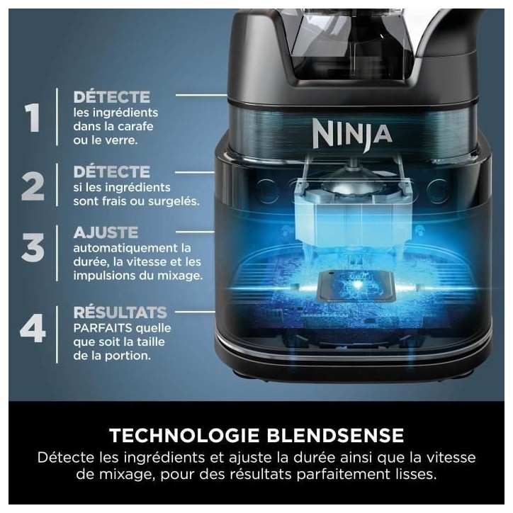 Mixeur Ninja Detect Power Blender Pro 1200W - 2-en-1 - 2L - 15 modes - 10 vitesses - Noir