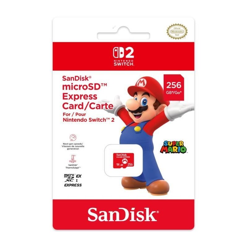 Carte mémoire Micro SD Express 256Go Sandisk pour Nintendo Switch 2 Carte mémoire Micro SD Express 256Go Sandisk pour Nintendo Switch 2