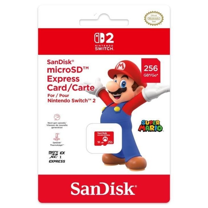Carte mémoire Micro SD Express 256Go Sandisk pour Nintendo Switch 2 Carte mémoire Micro SD Express 256Go Sandisk pour Nintendo Switch 2