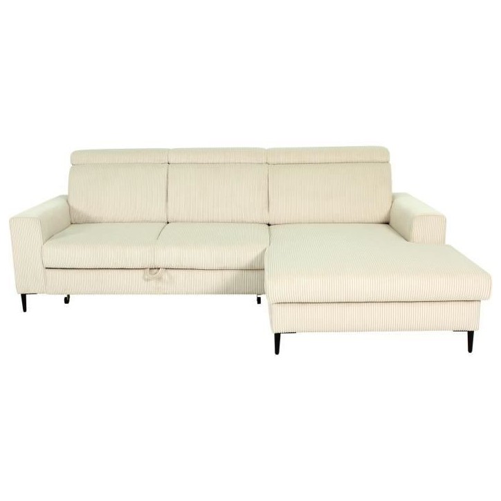 Canapé d'angle convertible - 4 places - NIZZA - Velours côtelé Beige - Coffre - 250 x 166 x 92/104 cm Canapé d'angle convertible - 4 places - NIZZA - Velours côtelé Beige - Coffre - 250 x 166 x 92/104 cm