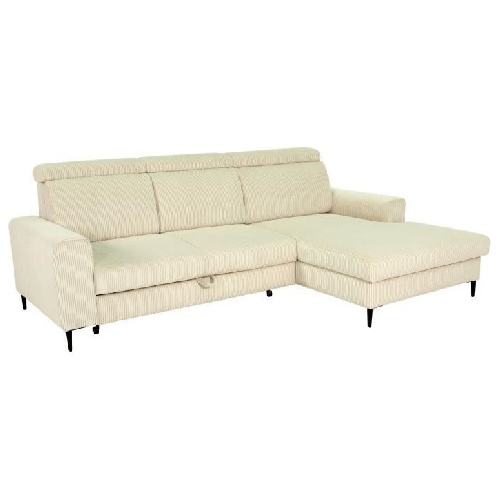 Canapé d'angle convertible - 4 places - NIZZA - Velours côtelé Beige - Coffre - 250 x 166 x 92/104 cm Canapé d'angle convertible - 4 places - NIZZA - Velours côtelé Beige - Coffre - 250 x 166 x 92/104 cm
