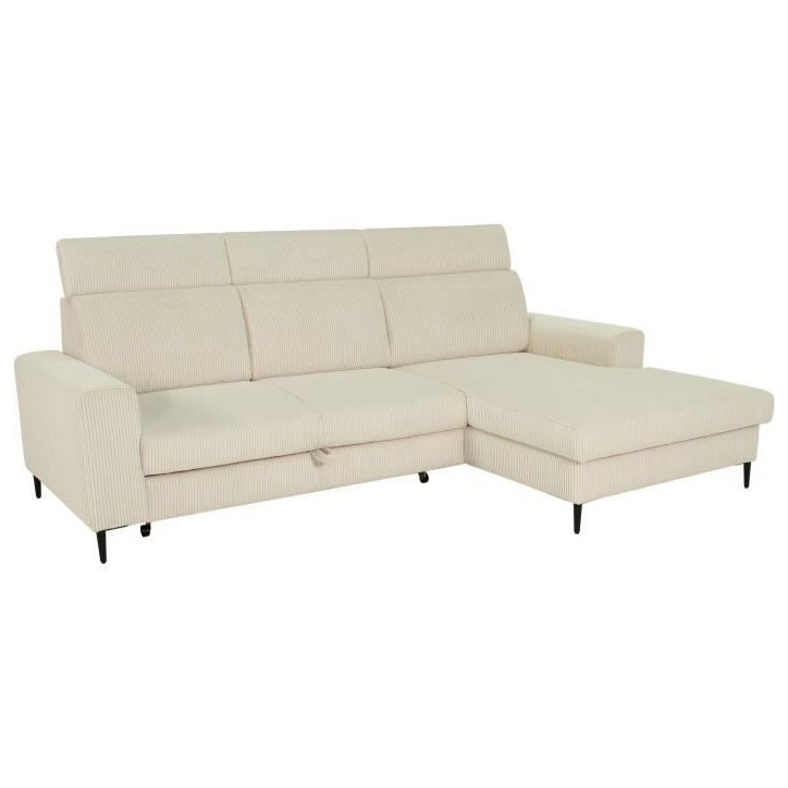 Canapé d'angle convertible - 4 places - NIZZA - Velours côtelé Beige - Coffre - 250 x 166 x 92/104 cm Canapé d'angle convertible - 4 places - NIZZA - Velours côtelé Beige - Coffre - 250 x 166 x 92/104 cm