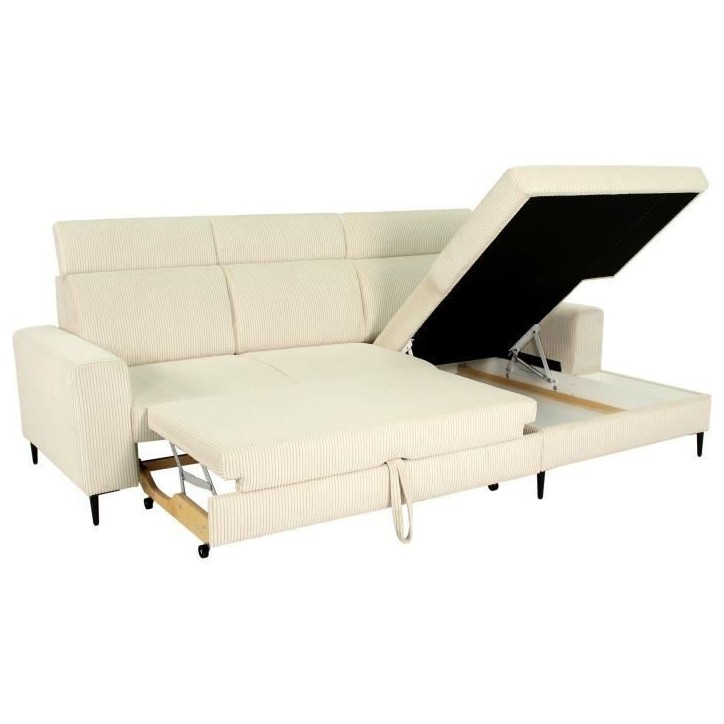 Canapé d'angle convertible - 4 places - NIZZA - Velours côtelé Beige - Coffre - 250 x 166 x 92/104 cm Canapé d'angle convertible - 4 places - NIZZA - Velours côtelé Beige - Coffre - 250 x 166 x 92/104 cm