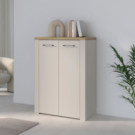 Armoire a chaussures - NELLEKE - Sable / Bois - 2 portes - 20 paires - 86,3 x 41,3 x 118,3 cm