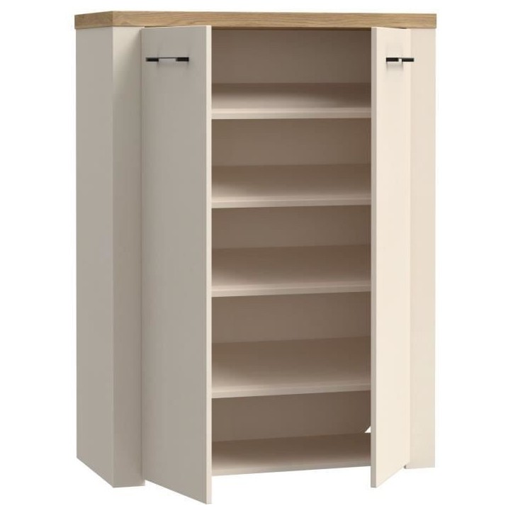 Armoire a chaussures - NELLEKE - Sable / Bois - 2 portes - 20 paires - 86,3 x 41,3 x 118,3 cm Armoire a chaussures - NELLEKE - Sable / Bois - 2 portes - 20 paires - 86,3 x 41,3 x 118,3 cm