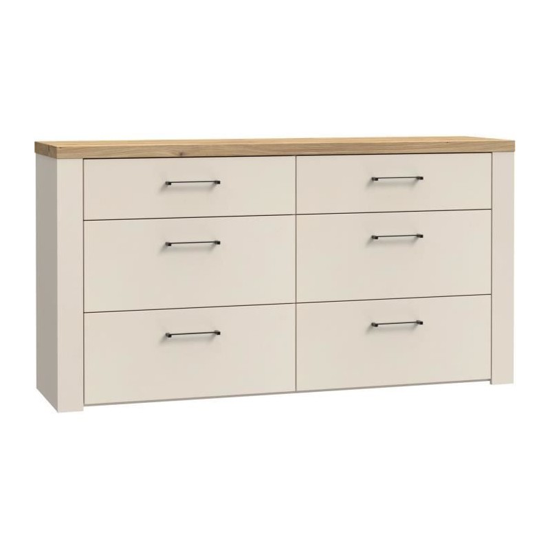 Commode - NELLEKE - 6 tiroirs - Sable / Bois - L156,3 x P41,3 x H83,1 Commode - NELLEKE - 6 tiroirs - Sable / Bois - L156,3 x P41,3 x H83,1