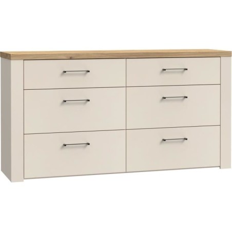 Commode - NELLEKE - 6 tiroirs - Sable / Bois - L156,3 x P41,3 x H83,1