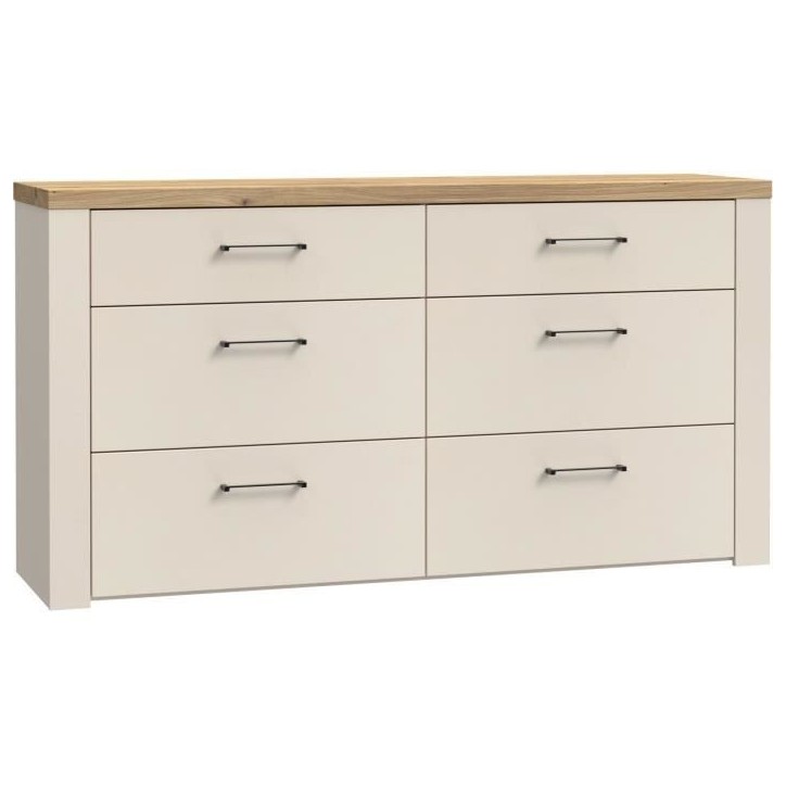 Commode - NELLEKE - 6 tiroirs - Sable / Bois - L156,3 x P41,3 x H83,1 cm
