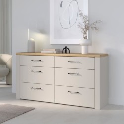 Commode - NELLEKE - 6 tiroirs - Sable / Bois - L156,3 x P41,3 x H83,1