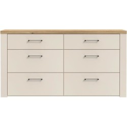 Commode - NELLEKE - 6 tiroirs - Sable / Bois - L156,3 x P41,3 x H83,1