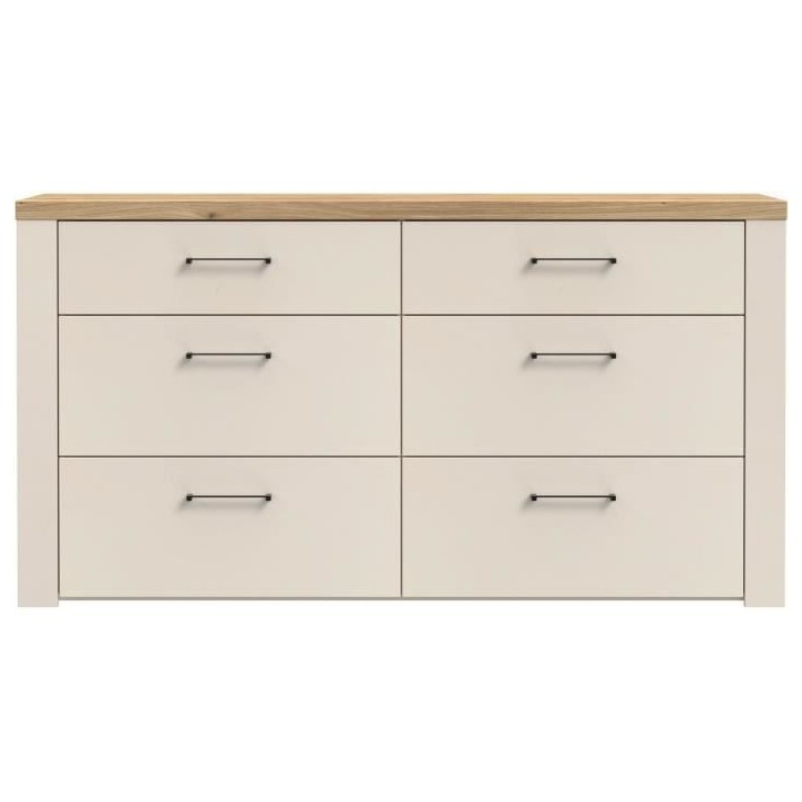 Commode - NELLEKE - 6 tiroirs - Sable / Bois - L156,3 x P41,3 x H83,1 cm