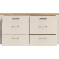 Commode - NELLEKE - 6 tiroirs - Sable / Bois - L156,3 x P41,3 x H83,1