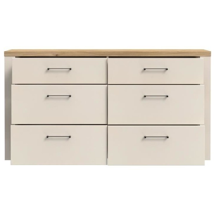 Commode - NELLEKE - 6 tiroirs - Sable / Bois - L156,3 x P41,3 x H83,1 cm