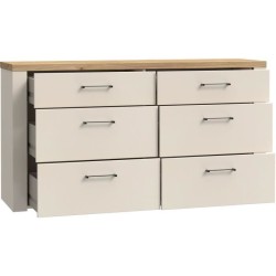 Commode - NELLEKE - 6 tiroirs - Sable / Bois - L156,3 x P41,3 x H83,1