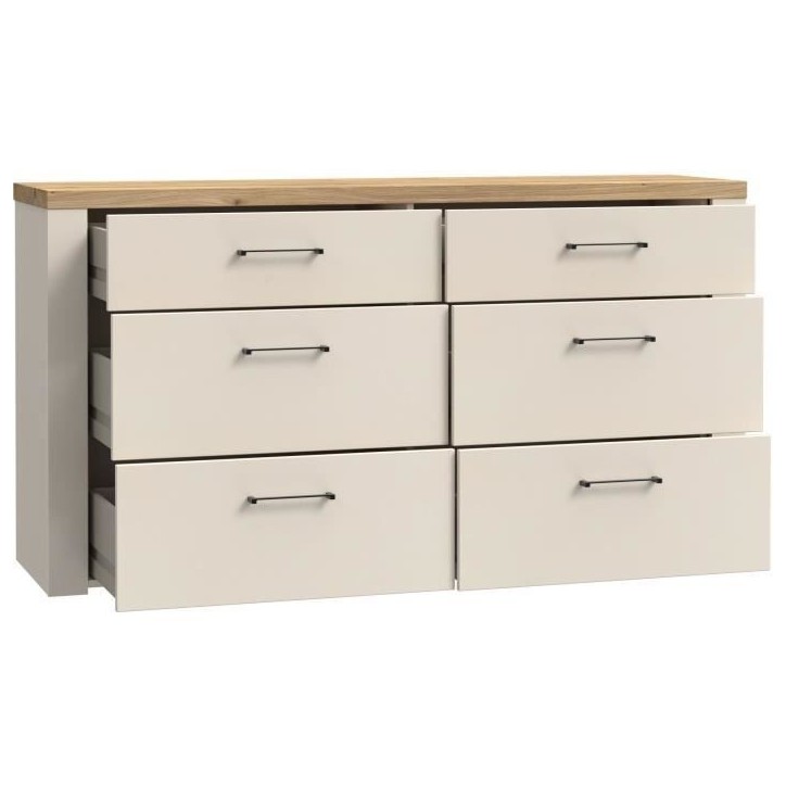 Commode - NELLEKE - 6 tiroirs - Sable / Bois - L156,3 x P41,3 x H83,1 cm