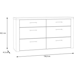 Commode - NELLEKE - 6 tiroirs - Sable / Bois - L156,3 x P41,3 x H83,1
