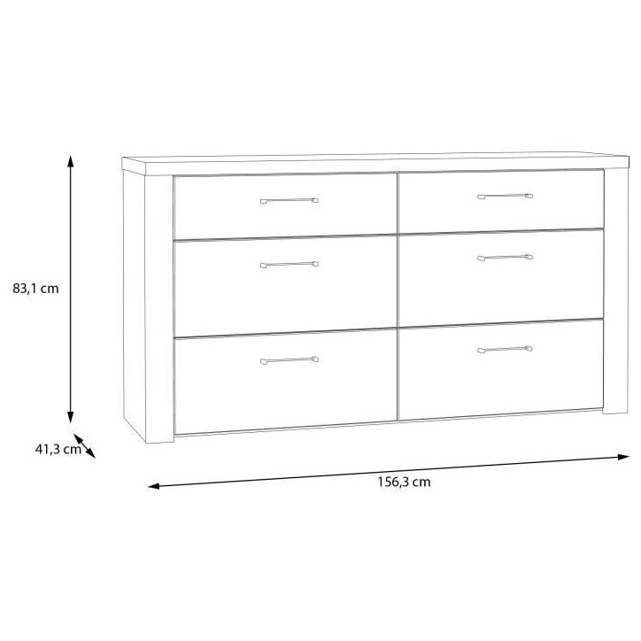 Commode - NELLEKE - 6 tiroirs - Sable / Bois - L156,3 x P41,3 x H83,1 cm