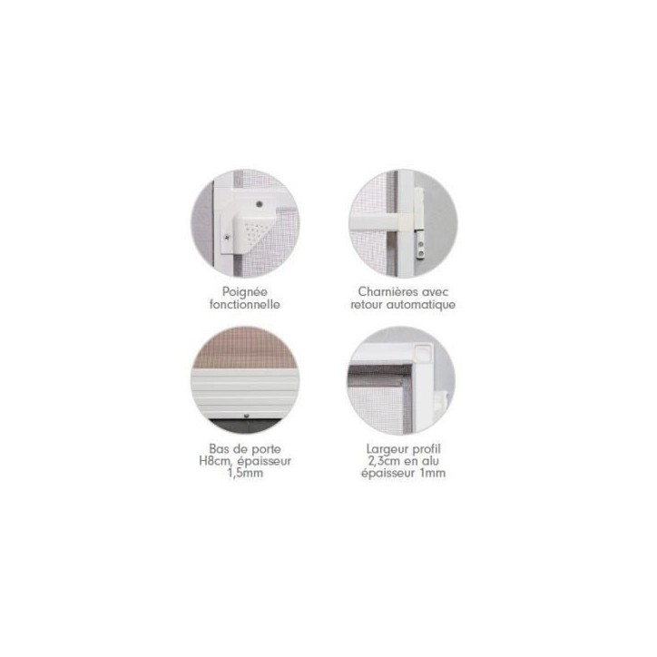 Moustiquaire porte battante L100 cm x H220 cm - Aluminium blanc Moustiquaire porte battante L100 cm x H220 cm - Aluminium blanc