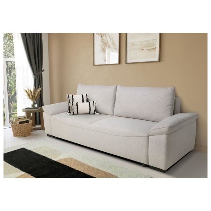 Canapé convertible avec coffre - 3 a 4 places - NORMAN - Tissu beige - 240 x 85 x 85 cm Canapé convertible avec coffre - 3 a 4 places - NORMAN - Tissu beige - 240 x 85 x 85 cm