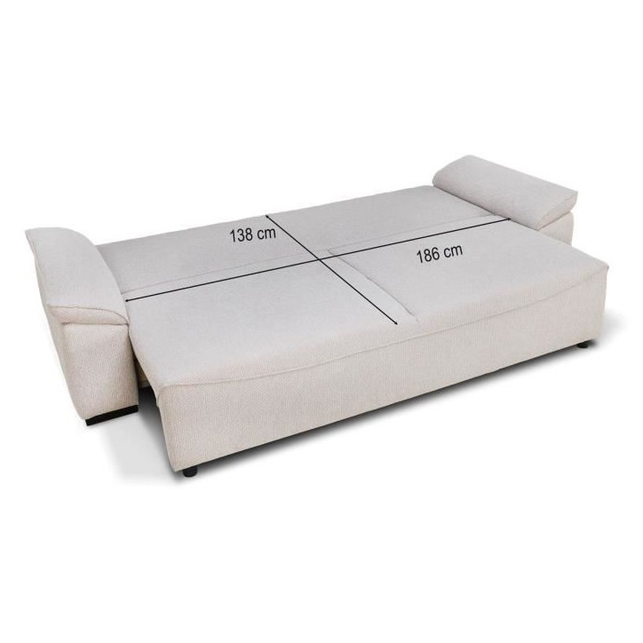 Canapé convertible avec coffre - 3 a 4 places - NORMAN - Tissu beige - 240 x 85 x 85 cm Canapé convertible avec coffre - 3 a 4 places - NORMAN - Tissu beige - 240 x 85 x 85 cm