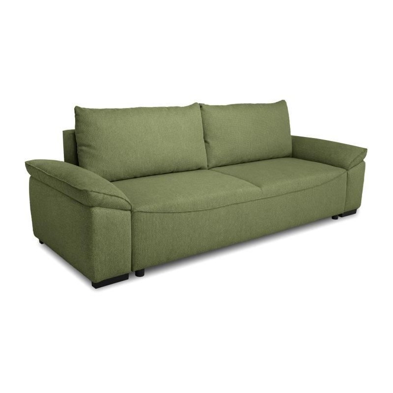 Canapé convertible avec coffre - 3 a 4 places - NORMAN - Tissu olive Canapé convertible avec coffre - 3 a 4 places - NORMAN - Tissu olive