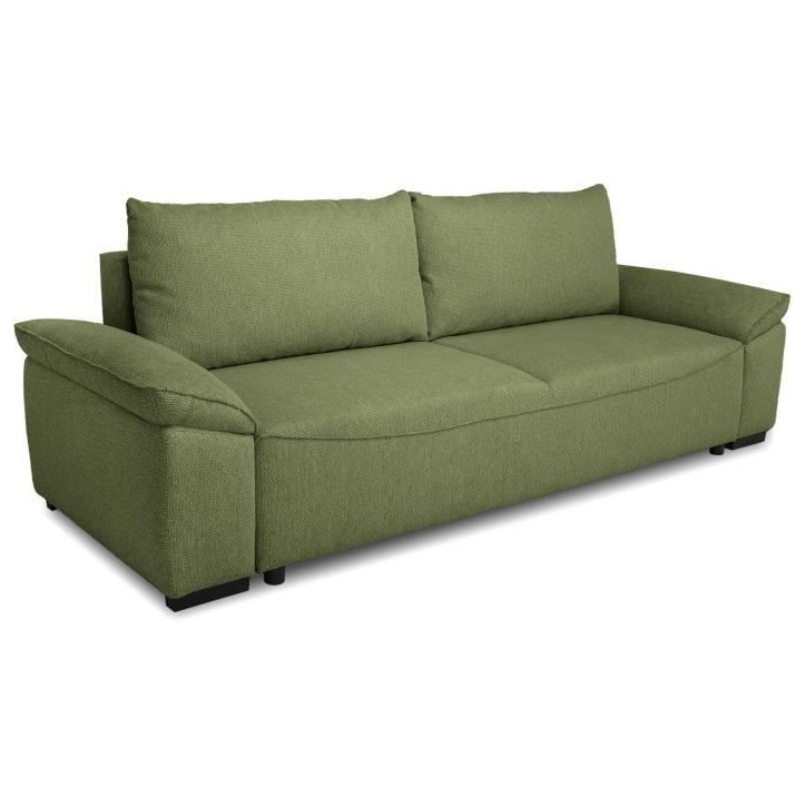 Canapé convertible avec coffre - 3 a 4 places - NORMAN - Tissu olive - 240 x 85 x 85 cm Canapé convertible avec coffre - 3 a 4 places - NORMAN - Tissu olive - 240 x 85 x 85 cm