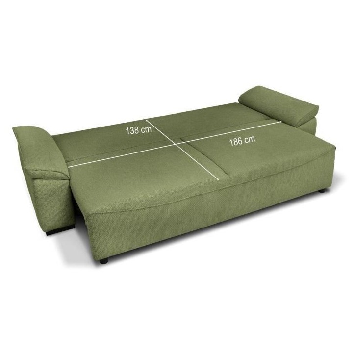 Canapé convertible avec coffre - 3 a 4 places - NORMAN - Tissu olive - 240 x 85 x 85 cm Canapé convertible avec coffre - 3 a 4 places - NORMAN - Tissu olive - 240 x 85 x 85 cm
