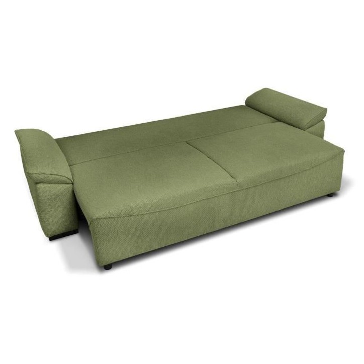 Canapé convertible avec coffre - 3 a 4 places - NORMAN - Tissu olive - 240 x 85 x 85 cm Canapé convertible avec coffre - 3 a 4 places - NORMAN - Tissu olive - 240 x 85 x 85 cm