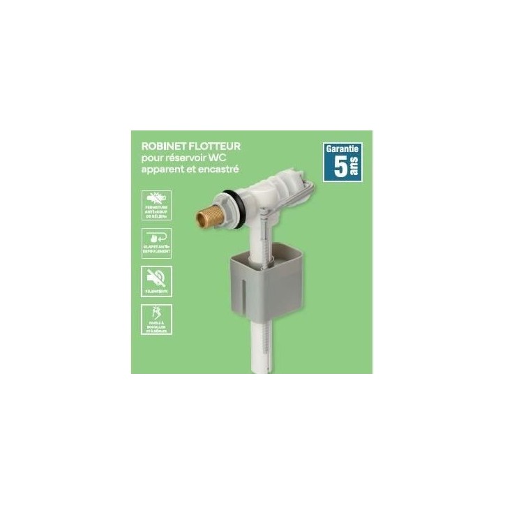 Robinet flotteur latéral pour réservoir WC - NOVOBAIN - Embout en laiton Robinet flotteur latéral pour réservoir WC - NOVOBAIN - Embout en laiton