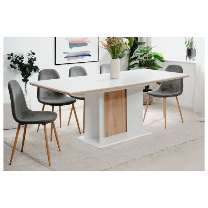 Table extensible - ARONA - Rectangulaire - 10 personnes - 160/200 x 76 x 90 cm - Blanc / chene artisan Table extensible - ARONA - Rectangulaire - 10 personnes - 160/200 x 76 x 90 cm - Blanc / chene artisan