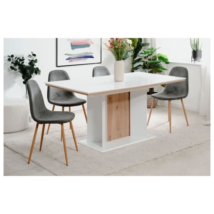 Table extensible - ARONA - Rectangulaire - 10 personnes - 160/200 x 76 x 90 cm - Blanc / chene artisan Table extensible - ARONA - Rectangulaire - 10 personnes - 160/200 x 76 x 90 cm - Blanc / chene artisan
