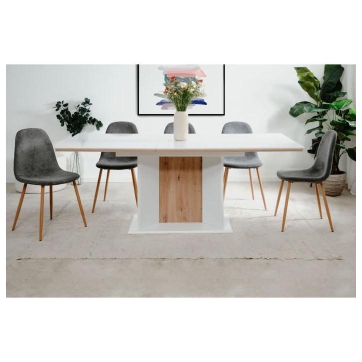 Table extensible - ARONA - Rectangulaire - 10 personnes - 160/200 x 76 x 90 cm - Blanc / chene artisan Table extensible - ARONA - Rectangulaire - 10 personnes - 160/200 x 76 x 90 cm - Blanc / chene artisan