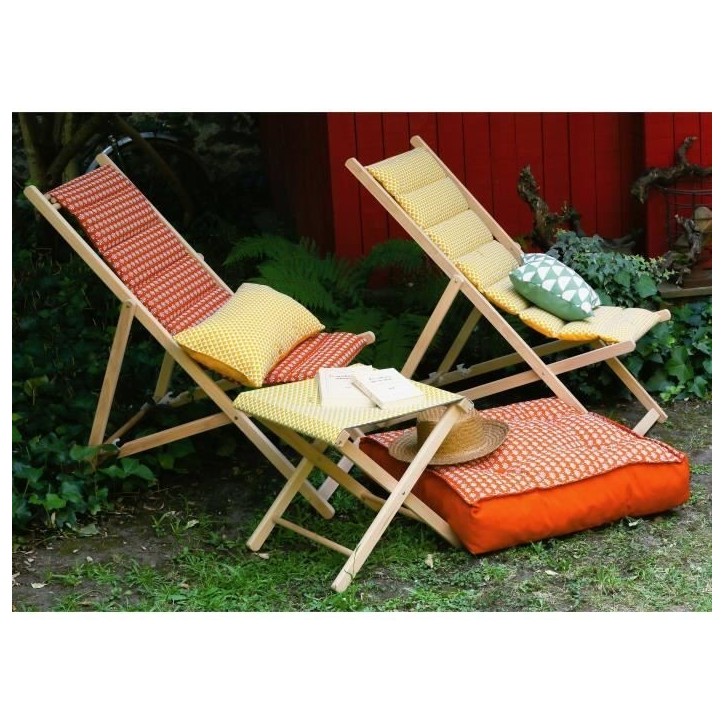 JARDIN PRIVE Chilienne matelassée en bois Helsinki poterie - Toile amovible JARDIN PRIVE Chilienne matelassée en bois Helsinki poterie - Toile amovible