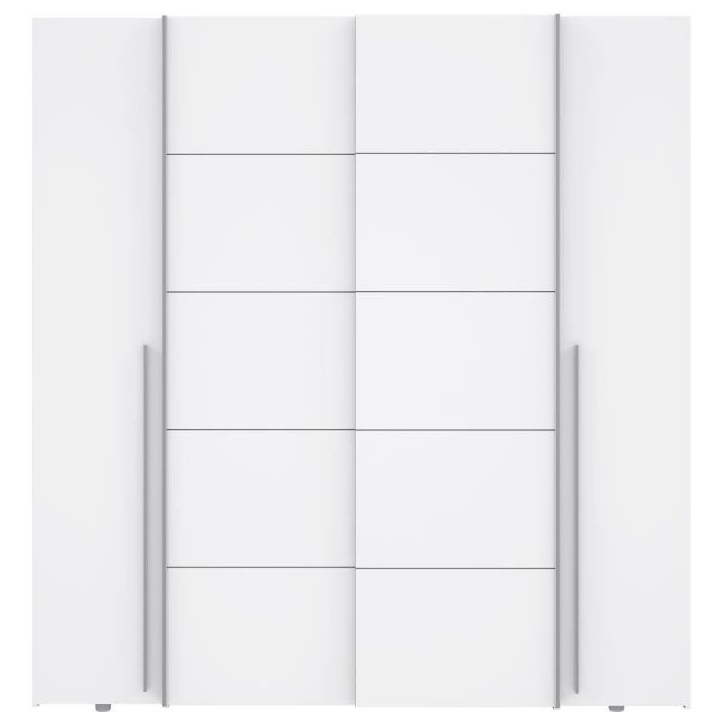 Armoire NARAGO - Décor Blanc mat - 2 portes coulissantes + 2 portes battantes + 2 penderies - L200 x P61 x H210 cm Armoire NARAGO - Décor Blanc mat - 2 portes coulissantes + 2 portes battantes + 2 penderies - L200 x P61 x H210 cm
