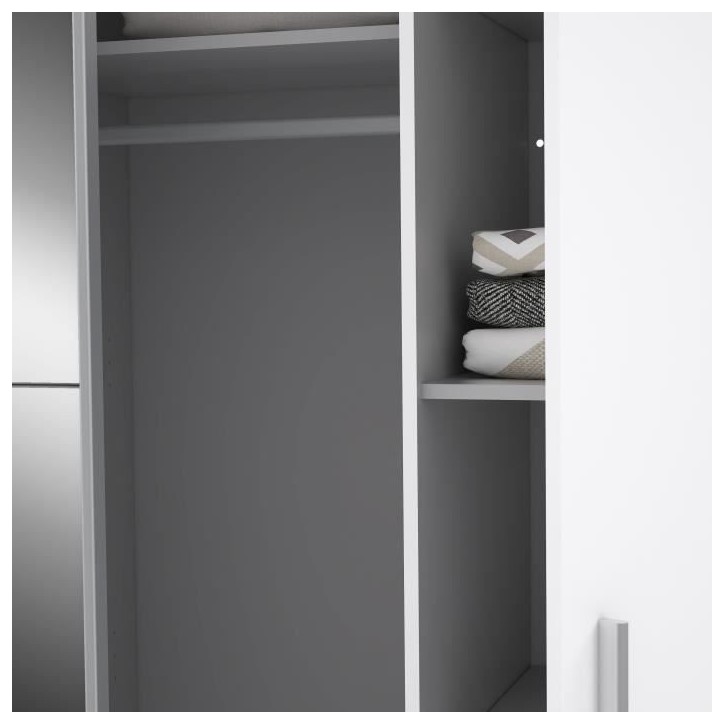 Armoire NARAGO - Décor Blanc mat - 2 portes coulissantes + 2 portes battantes + 2 penderies - L200 x P61 x H210 cm Armoire NARAGO - Décor Blanc mat - 2 portes coulissantes + 2 portes battantes + 2 penderies - L200 x P61 x H210 cm