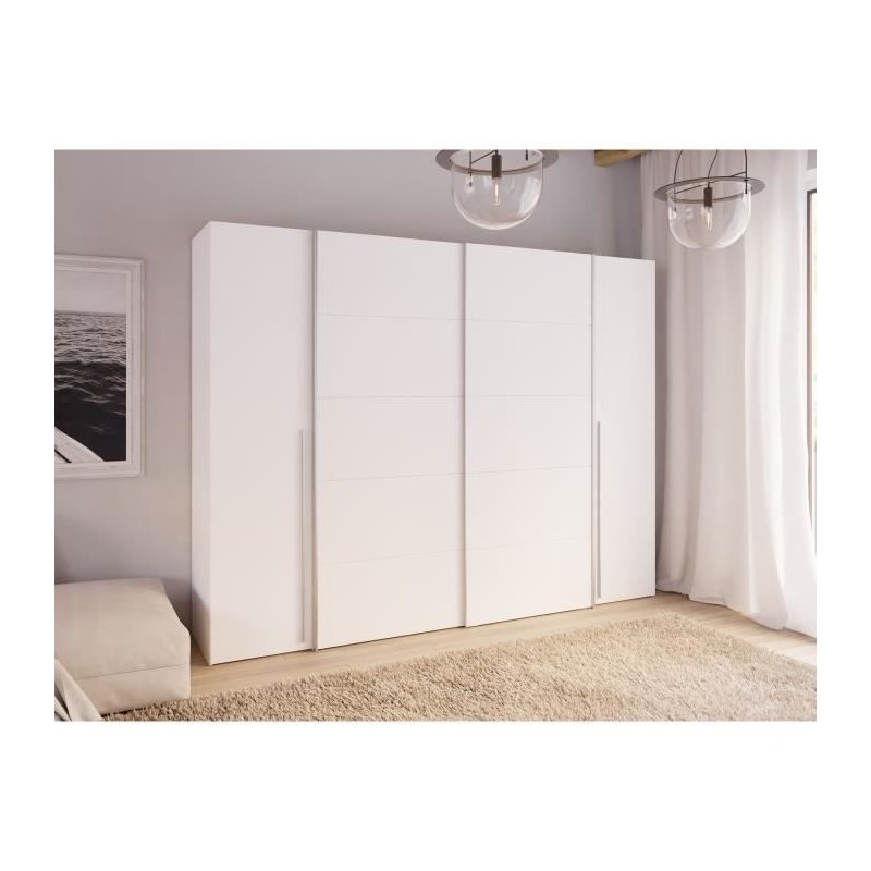 Armoire - Blanc mat - 2 portes battantes + 2 portes coulissantes - L 2 Armoire - Blanc mat - 2 portes battantes + 2 portes coulissantes - L 2