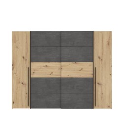 Armoire - Décor chene artisan et béton gris - 2 portes battantes + 2