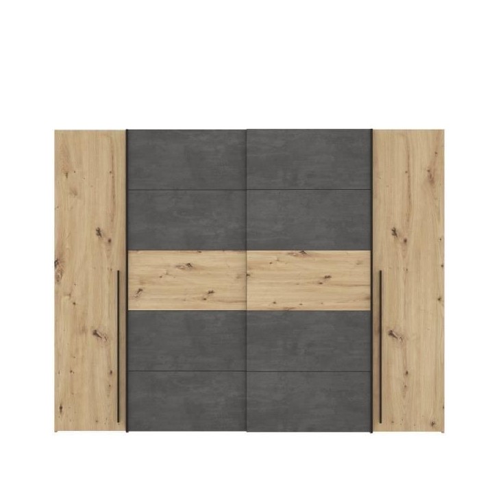 Armoire - Décor chene artisan et béton gris - 2 portes battantes + 2 portes coulissantes - L 270,3 x P 61,2 x H 210 cm - NARAG Armoire - Décor chene artisan et béton gris - 2 portes battantes + 2 portes coulissantes - L 270,3 x P 61,2 x H 210 cm - NARAG