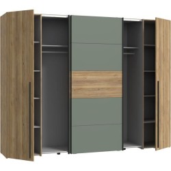 Armoire - Décor Chene et vert Sauge - 2 portes battantes + 2 portes c