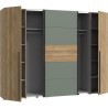 Armoire - Décor Chene et vert Sauge - 2 portes battantes + 2 portes c