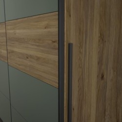 Armoire - Décor Chene et vert Sauge - 2 portes battantes + 2 portes c