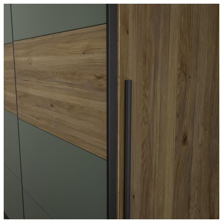 Armoire - Décor Chene et vert Sauge - 2 portes battantes + 2 portes coulissantes - L270 x P61 x H210cm - NARAGO Armoire - Décor Chene et vert Sauge - 2 portes battantes + 2 portes coulissantes - L270 x P61 x H210cm - NARAGO
