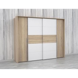 Armoire NARAGO - Décor Chene Sonoma et blanc mat - 2 portes coulissan